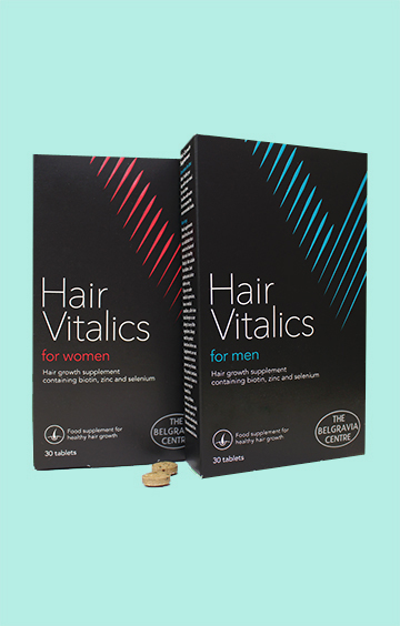 Hair Vitalics hair growth food supplement for Women and men healthy hair support Belgravia Centre