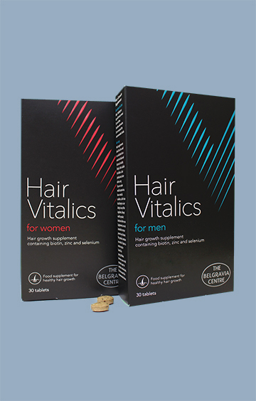 Hair Vitalics for blue Women and Hair Vitalics for Men healthy hair supplement hair specialist Belgravia Centre