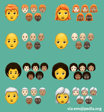Grey hair redhead ginger curly afro hair type bald emoji released