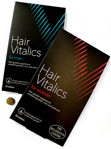 Dark Packaging hair vitalics for men for women hair growth supplements Belgravia Centre