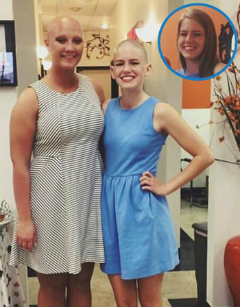 Olivia Rusk (left) pictured with actress Georgia Simmons who shaved her head for her role in Wig'd Out