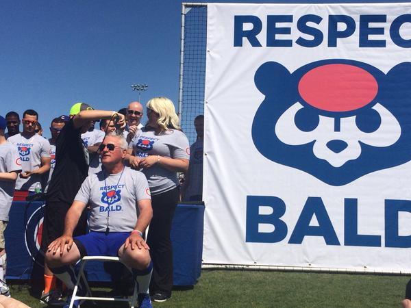 Joe Maddon - Manager of the Chicago Cubs Baseball Team - Gets His Head Shaved For The 'Respect Bald' Charity