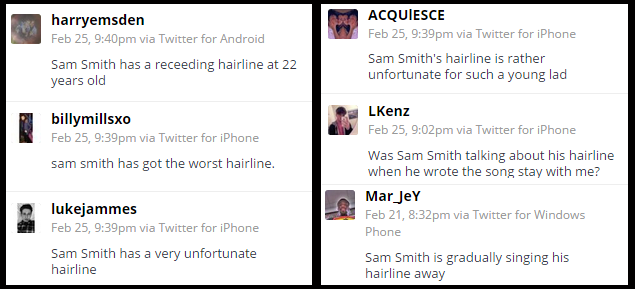 Twitter Users Comment on Sam Smith's Hairline
