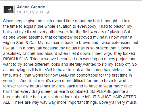 Ariana Grande Admits To Losing Her Hair On Social Media
