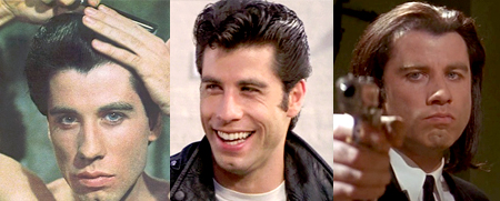 John Travolta in Saturday Night Fever, Grease, and Pulp Fiction