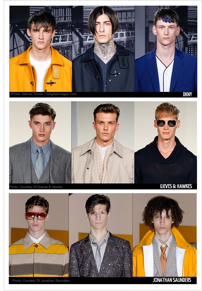 New Season Hair Styles for Spring 2015 as seen at the DKNY, Gieves & Hawkes and Jonathan Saunders London Collections Men Shows