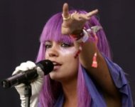 Lily Allen in purple wig at Glastonbury